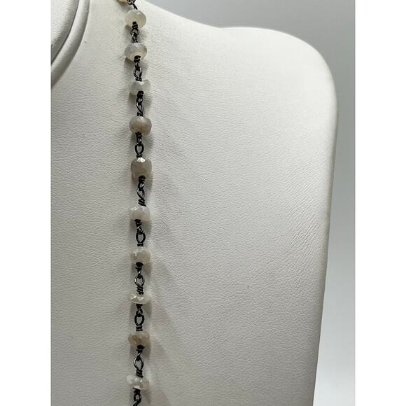 Sterling Silver Green Variscite Pendant Ornate Faceted Moonstone Beaded Necklace - Picture 11 of 12